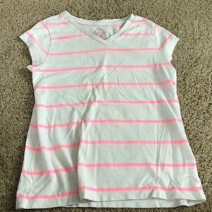 White V-neck with pink stripes